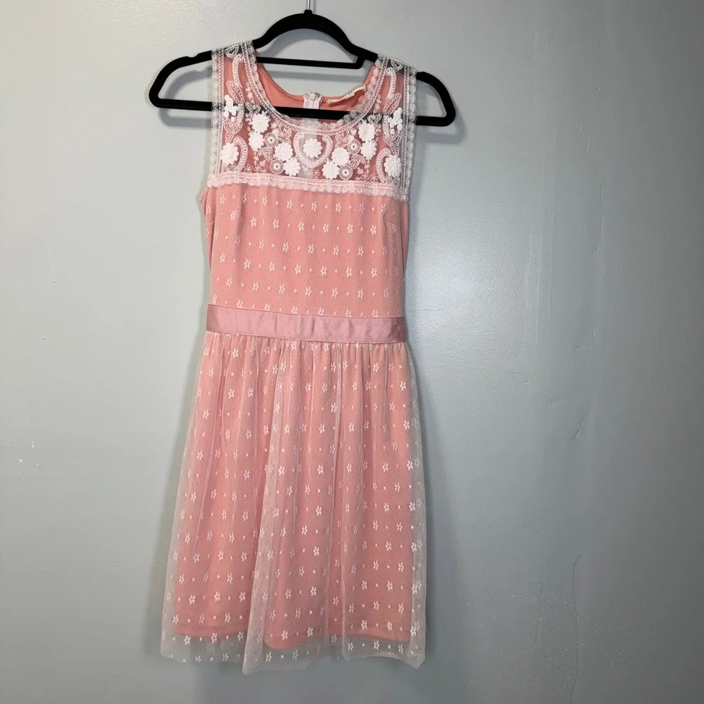 Altar's State Pink White Lace Sleeveless‎ Zipper Dress Medium Soft Girl Cottage